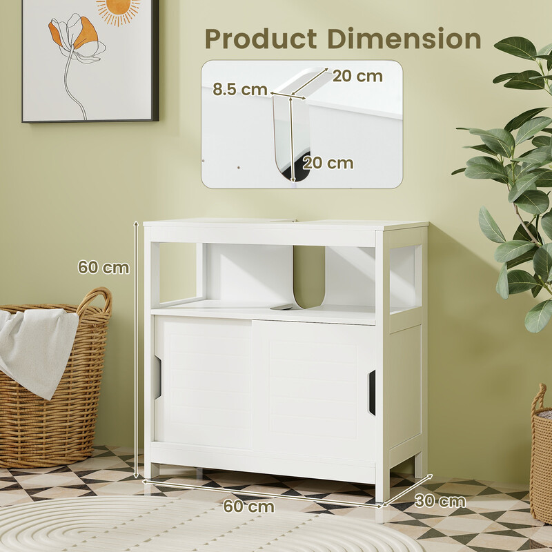 Håndvaskskab MDF hvid 60x30x60 cm til badeværelse med skydedøre U‑formet