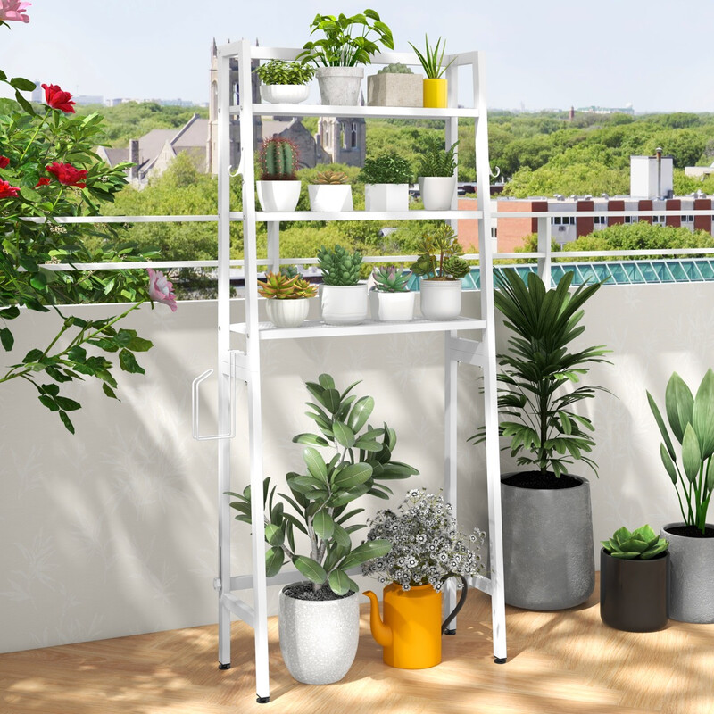 Toilethylde metal hvid 28x65x159 cm justerbare tre hylder med kroge