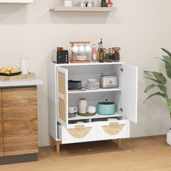 Sidekabinet hvid bambus mønster 80x35x98 cm med justerbar hylde og to skuffer