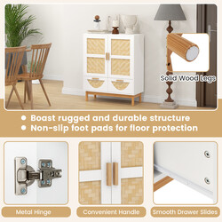 Sidekabinet hvid bambus mønster 80x35x98 cm med justerbar hylde og to skuffer