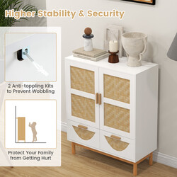 Sidekabinet hvid bambus mønster 80x35x98 cm med justerbar hylde og to skuffer