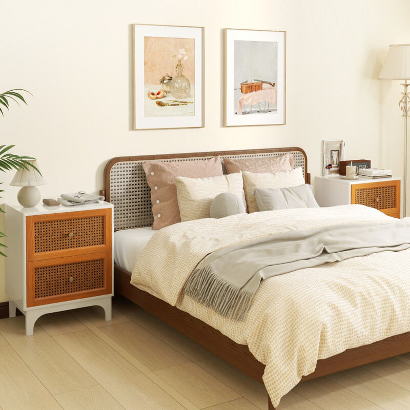 Natbord rotting med to skuffer hvid brun 46x33x60 cm