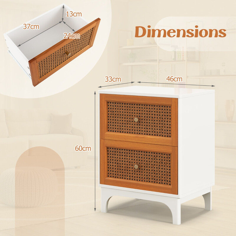 Natbord rotting med to skuffer hvid brun 46x33x60 cm