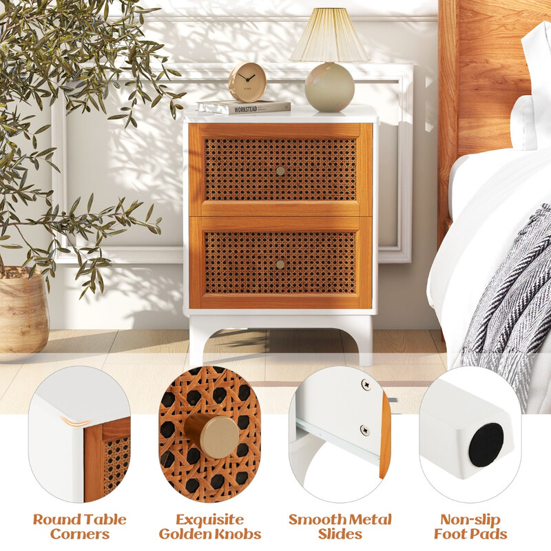 Natbord rotting med to skuffer hvid brun 46x33x60 cm