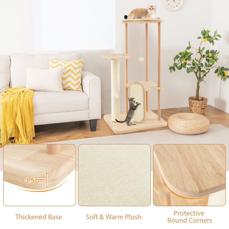 Klatrestativ i træ med kløebræd og polstret siddeplads beige 59x47x112 cm