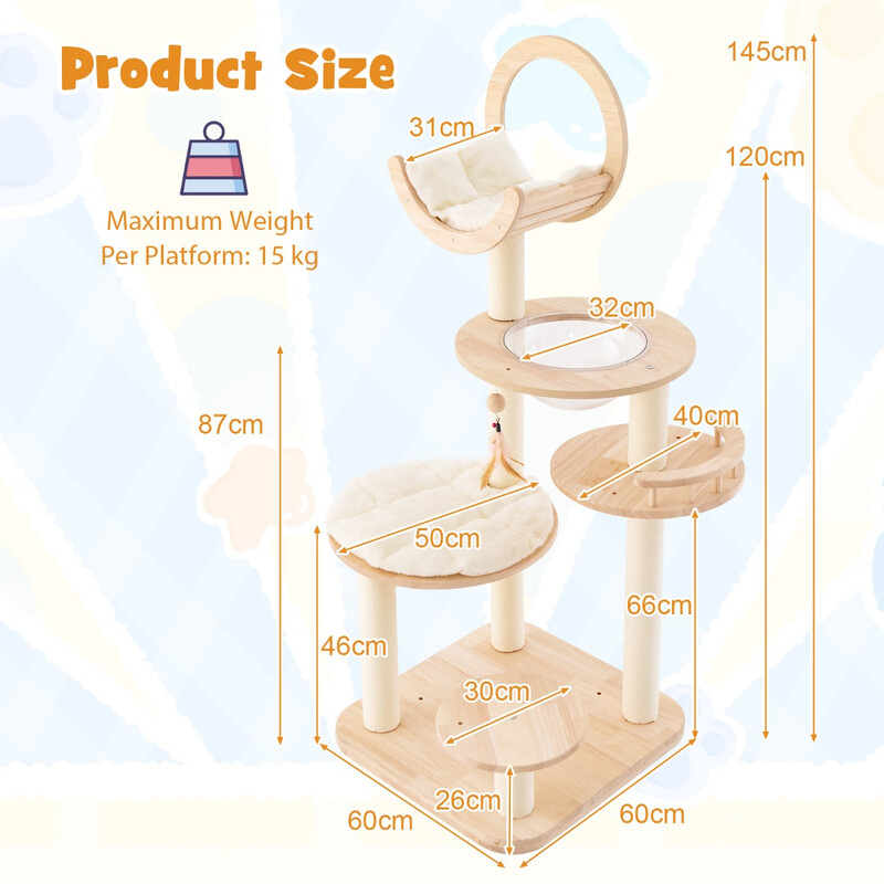 Klatretræ til katte beige 60x60x146 cm med platforme