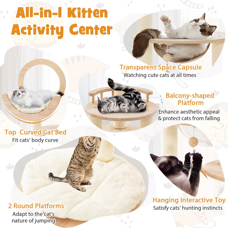 Klatretræ til katte beige 60x60x146 cm med platforme