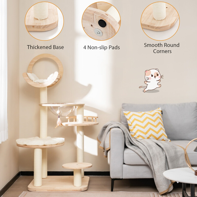 Klatretræ til katte beige 60x60x146 cm med platforme