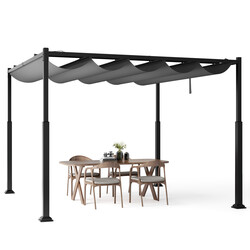 Grå pergola med udtrækkeligt tag metalramme 310x310 cm