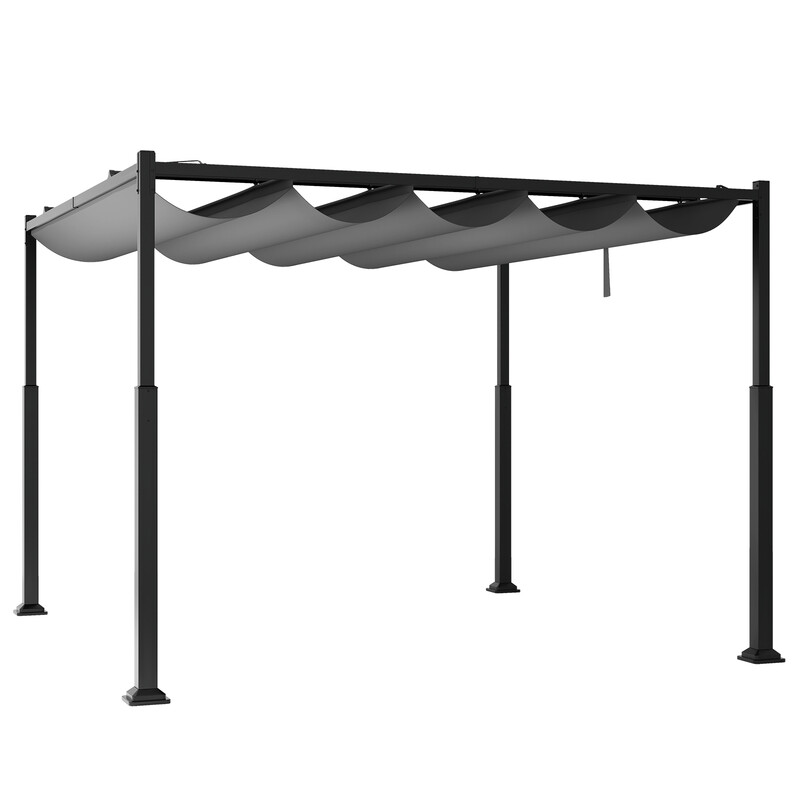 Grå pergola med udtrækkeligt tag metalramme 310x310 cm
