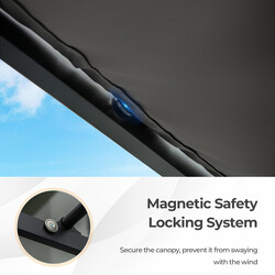 Grå pergola med udtrækkeligt tag metalramme 310x310 cm