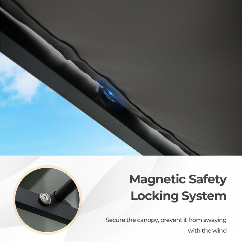 Grå pergola med udtrækkeligt tag metalramme 310x310 cm