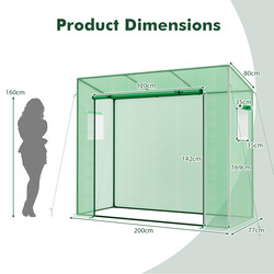 Drivhus PE 200x77x169 cm grøn rullemad dør netvinduer