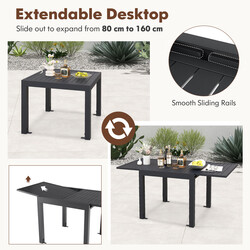 Aluminium udtræksbart spisebord mørkegrå 80-160 x 80 cm udendørs