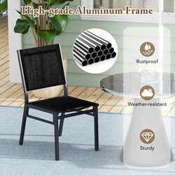 Terrassestole 2-pak aluminium sort åndbart stof ergonomisk ryggstøtte