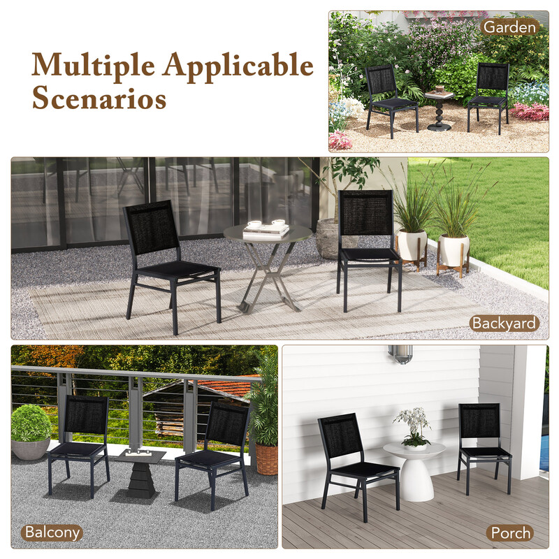 Terrassestole 2-pak aluminium sort åndbart stof ergonomisk ryggstøtte