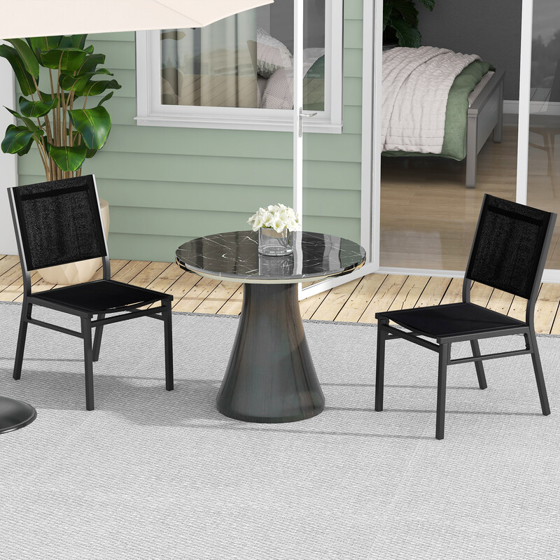 Sort aluminiumstol med åndbart stof og ergonomisk rygstøtte til terrasse og have