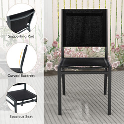 Sort aluminiumstol med åndbart stof og ergonomisk rygstøtte til terrasse og have