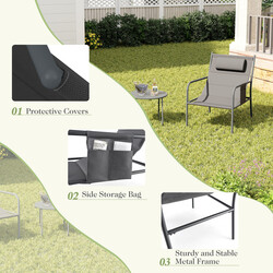 Udendørs balkon møbelsæt 2 ergonomiske metalstole med bord i grå