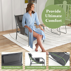 Udendørs balkon møbelsæt 2 ergonomiske metalstole med bord i grå