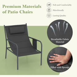 Udendørs balkon møbelsæt 2 ergonomiske metalstole med bord i grå