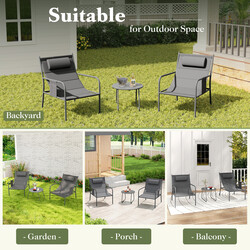 Udendørs balkon møbelsæt 2 ergonomiske metalstole med bord i grå