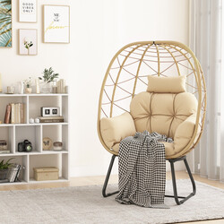 Lænestol i rattan med metalram beige 100x76 cm indendørs udendørs