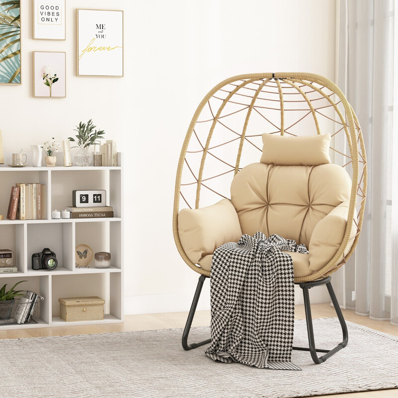 Lænestol i rattan med metalram beige 100x76 cm indendørs udendørs