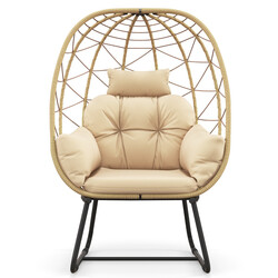 Lænestol i rattan med metalram beige 100x76 cm indendørs udendørs