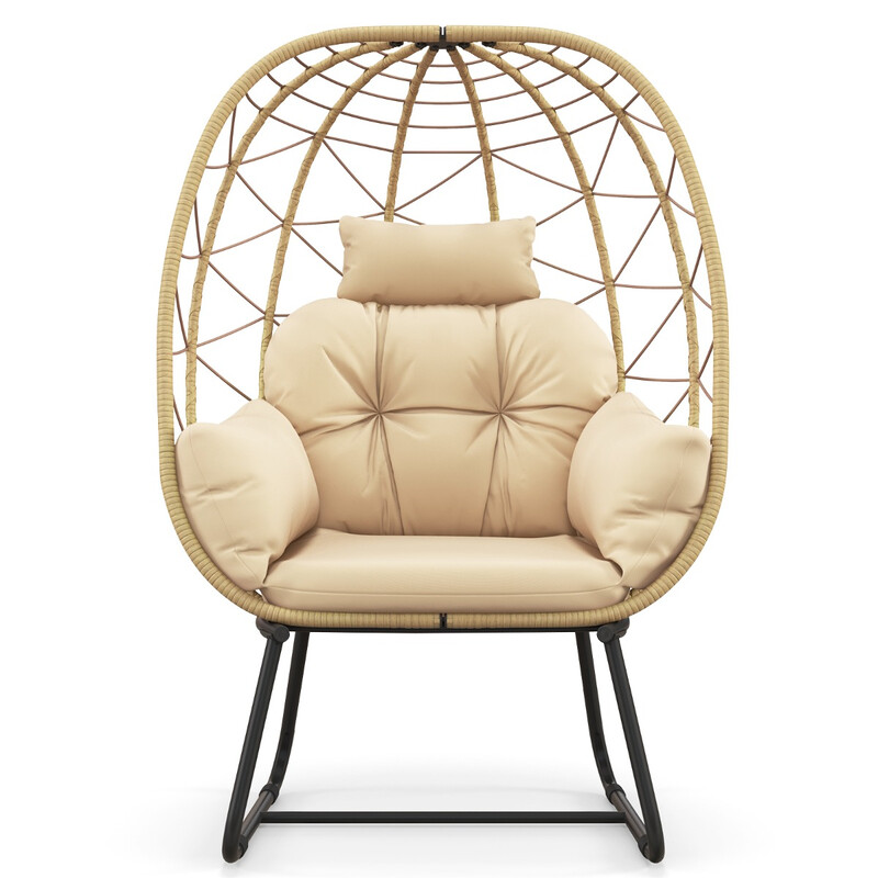 Lænestol i rattan med metalram beige 100x76 cm indendørs udendørs