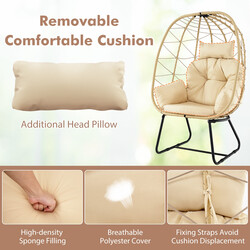 Lænestol i rattan med metalram beige 100x76 cm indendørs udendørs