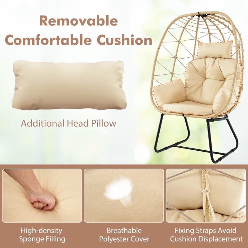 Lænestol i rattan med metalram beige 100x76 cm indendørs udendørs