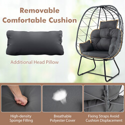 Rottingslænestol med metalram aftagelig pude beige 100x76 cm