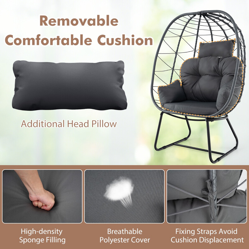 Rottingslænestol med metalram aftagelig pude beige 100x76 cm