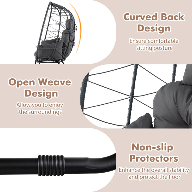 Rottingslænestol med metalram aftagelig pude beige 100x76 cm