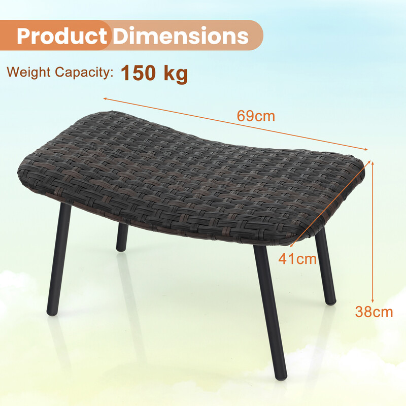 2 stk sort PE-rotting fodpude med quick‑dry skum udendørs 69x41x38 cm