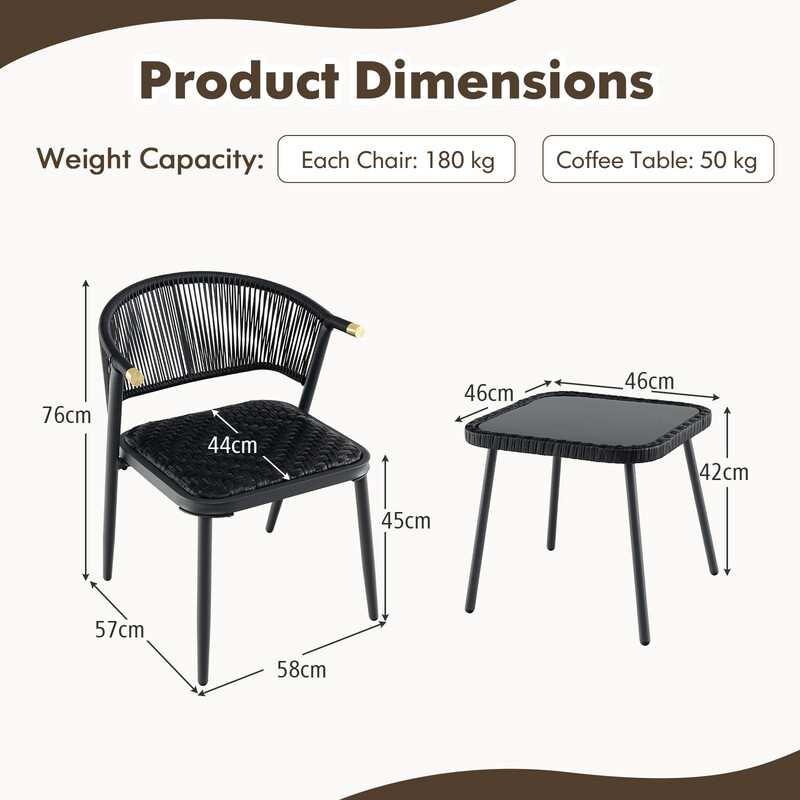 Rottingsæt til balkon 2 stole og bord i brun PE-rotting