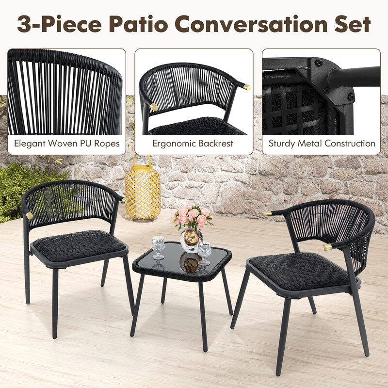 Rottingsæt til balkon 2 stole og bord i brun PE-rotting