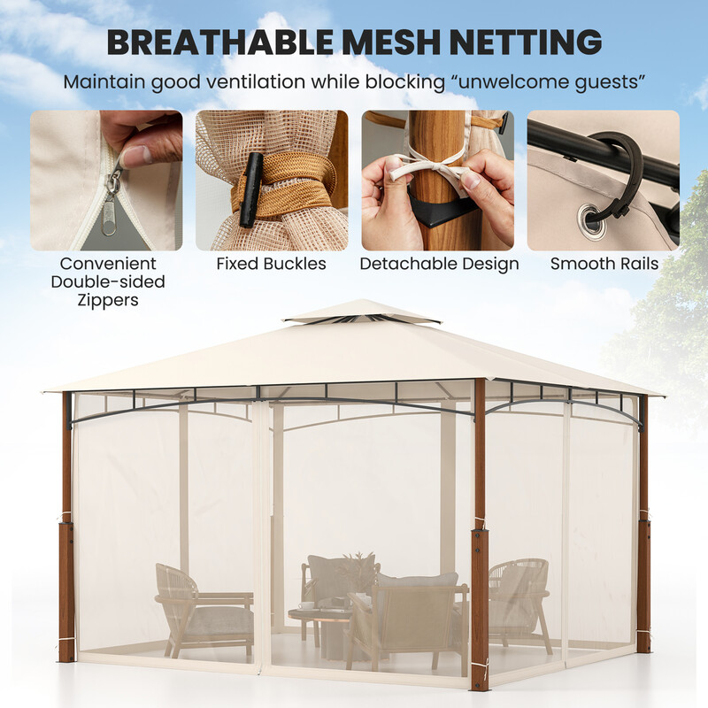 6 x 3 m dobbelt tag myggenet polyester metal beige