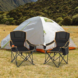 Campingstol sort 600D oxford sammenklappelig med aftagelig fodstøtte og køletaske