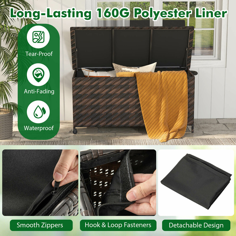 Opbevaringskasse i PE‑rotting 320 L 137 x 56 x 64 cm med hjul