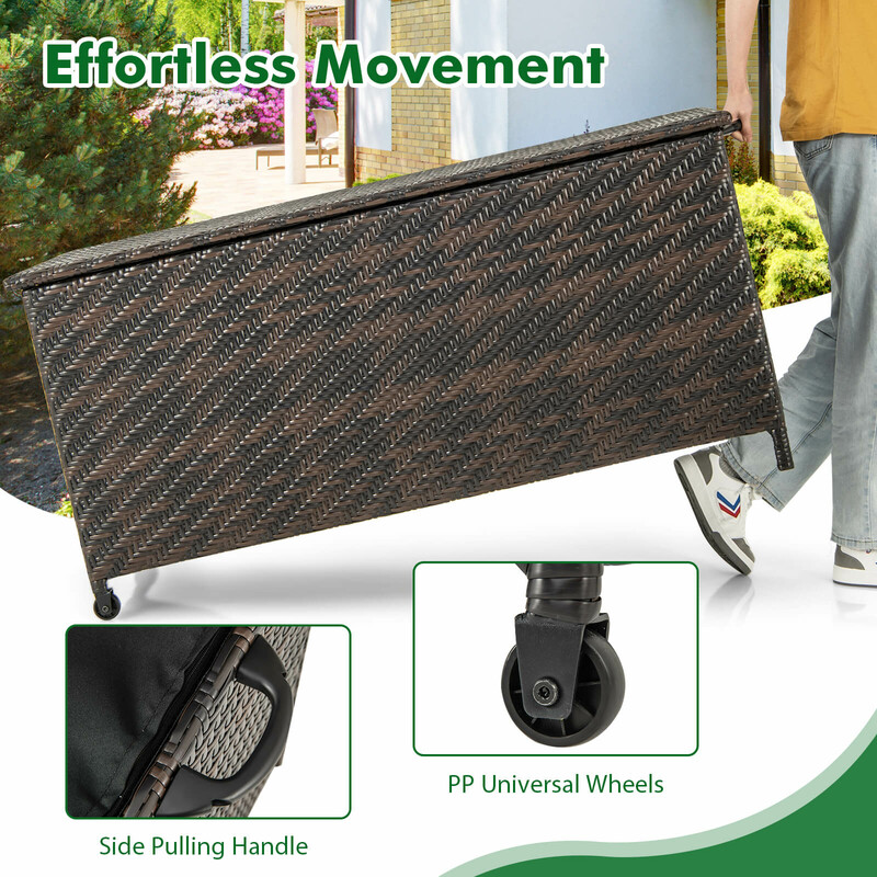 Opbevaringskasse i PE‑rotting 320 L 137 x 56 x 64 cm med hjul