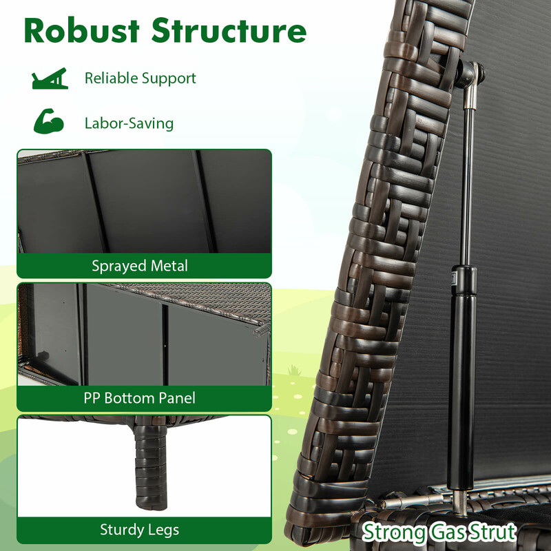 Opbevaringskasse i PE‑rotting 320 L 137 x 56 x 64 cm med hjul