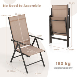 Terrassestol foldbar brun 7-trins justerbart ryglæn 180 kg kapacitet