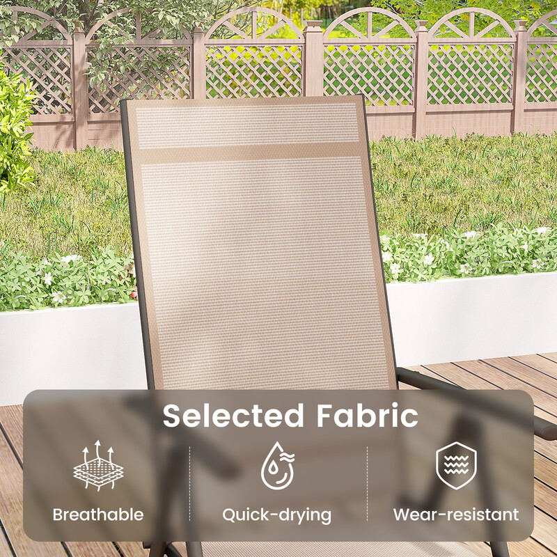 Terrassestol foldbar brun 7-trins justerbart ryglæn 180 kg kapacitet