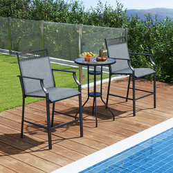 2 metal barstole med brun åndbart stof til terrasse