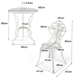 Bistrobordsæt i støbejern og støbaluminium patina bord 60 cm og 2 stole