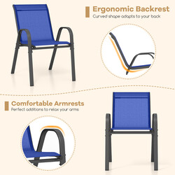 2 stk udendørs terrassestole blå stof metal stablebare 56x70x84 cm
