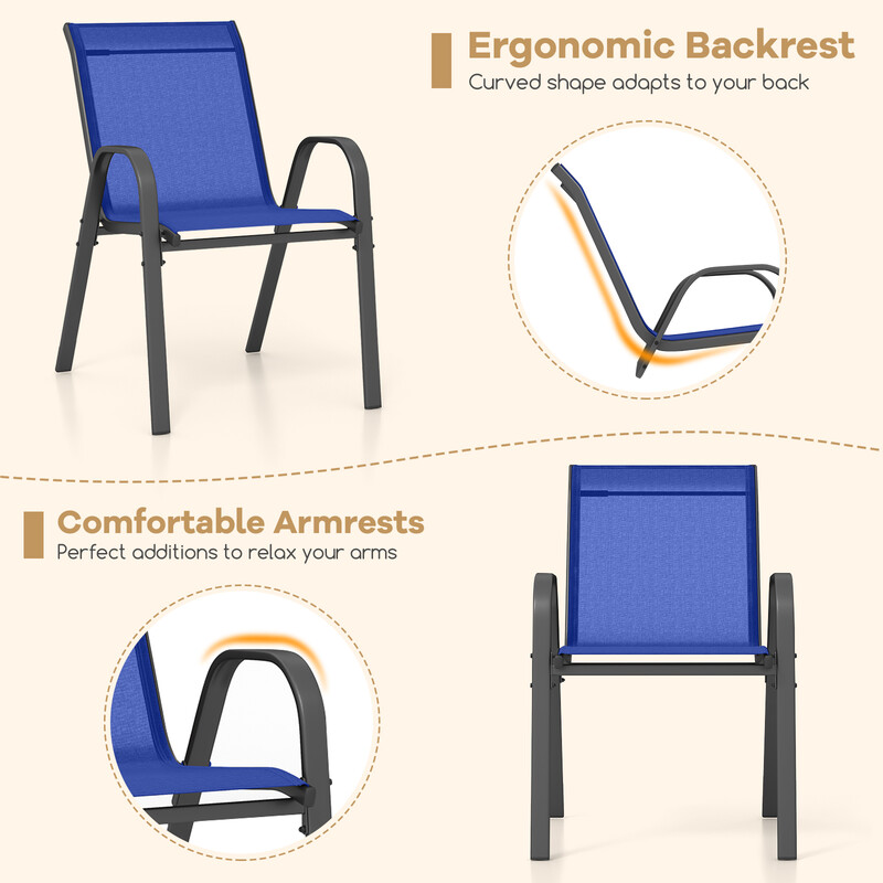 2 stk udendørs terrassestole blå stof metal stablebare 56x70x84 cm