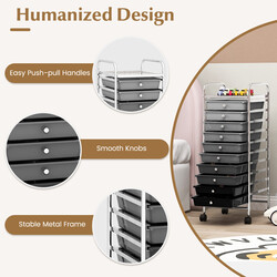 Rullvogn sort med 10 plastkasser 33x37x86 cm låsbare hjul